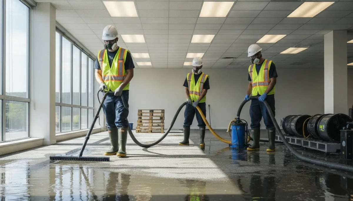 Emergency water removal crew in Visalia, CA stopping water damage in a home