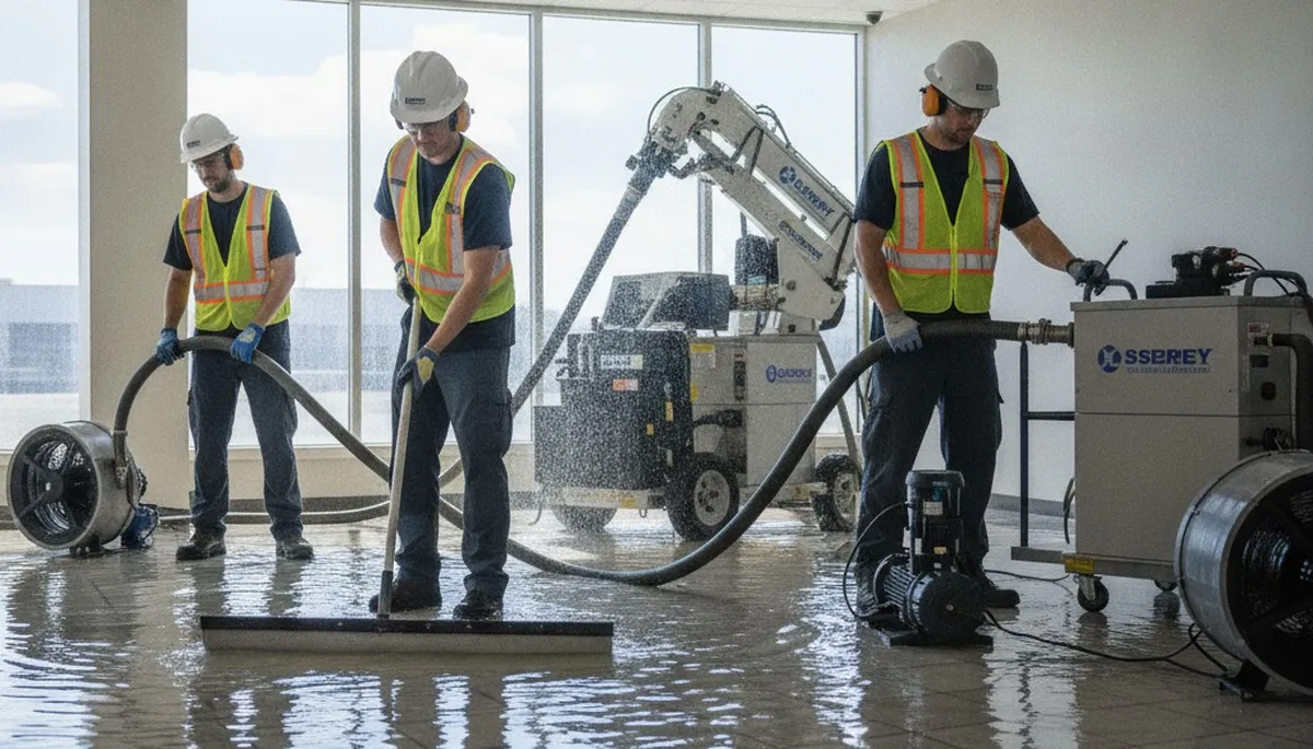 Emergency water removal crew in Visalia, CA restoring a flooded home after water damage