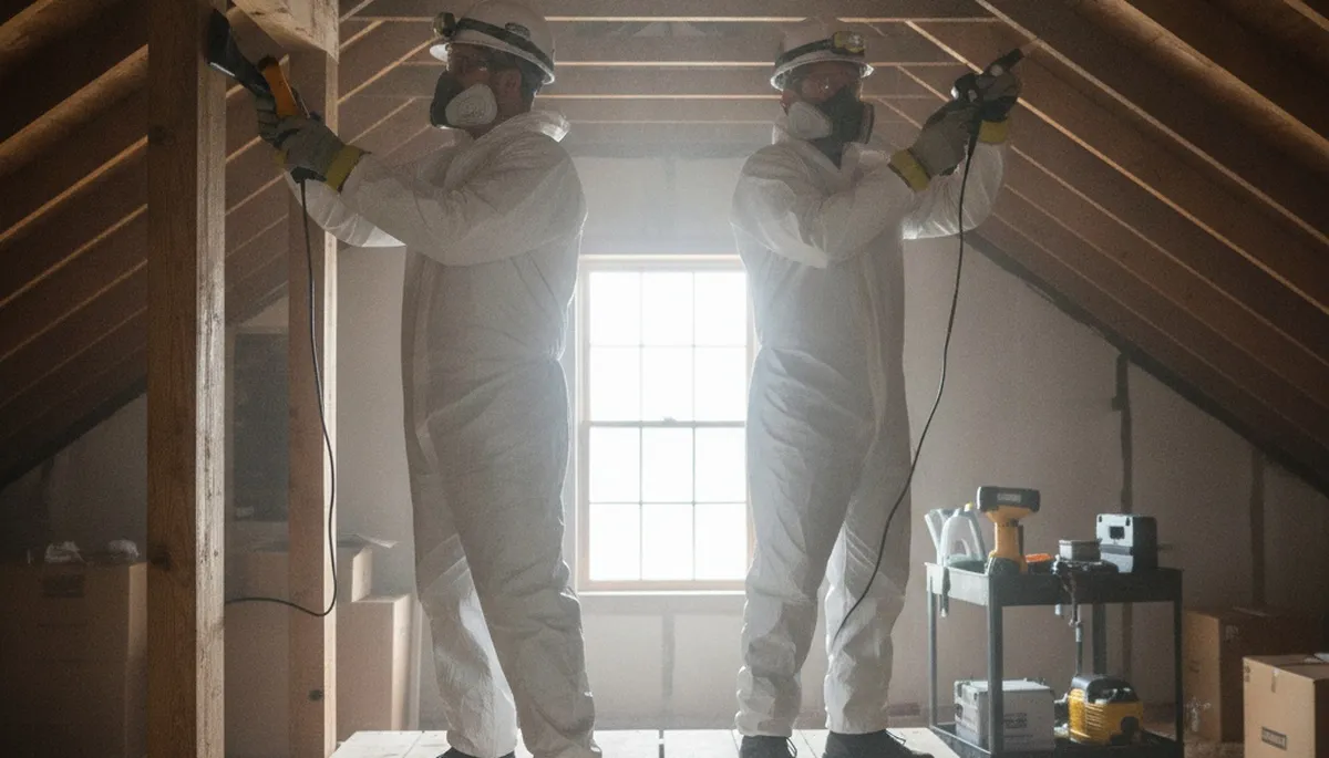 Mold inspection technician assessing hidden moisture in a Visalia, CA home