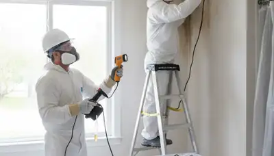 Mold inspection technician assessing hidden moisture in a Visalia, CA home