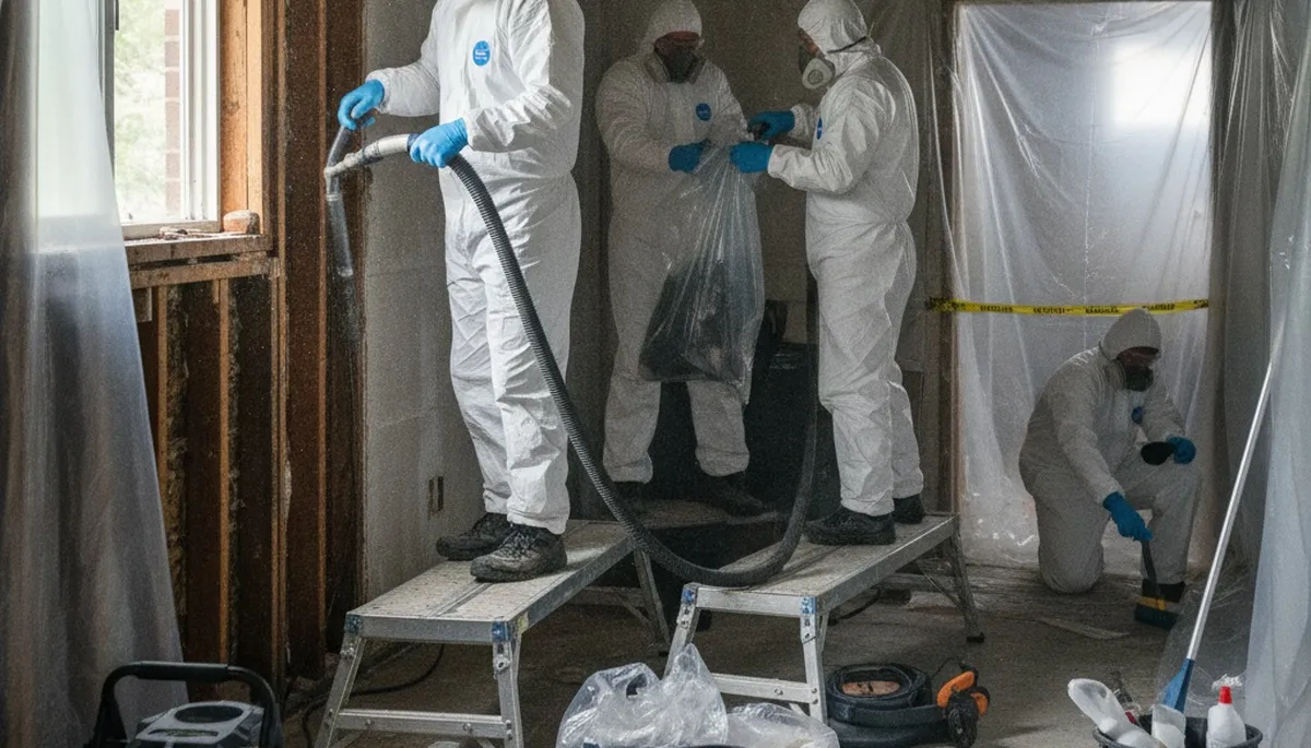 Visalia, CA mold removal crew inspecting water damage in a home for fast cleanup and restoration