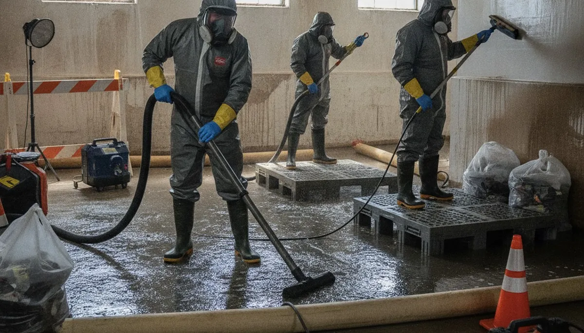 Sewage cleanup crew restoring Visalia, CA home after backup with professional water damage service