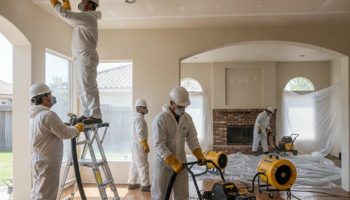 Water damage restoration team in Visalia, CA providing emergency cleanup and repair services