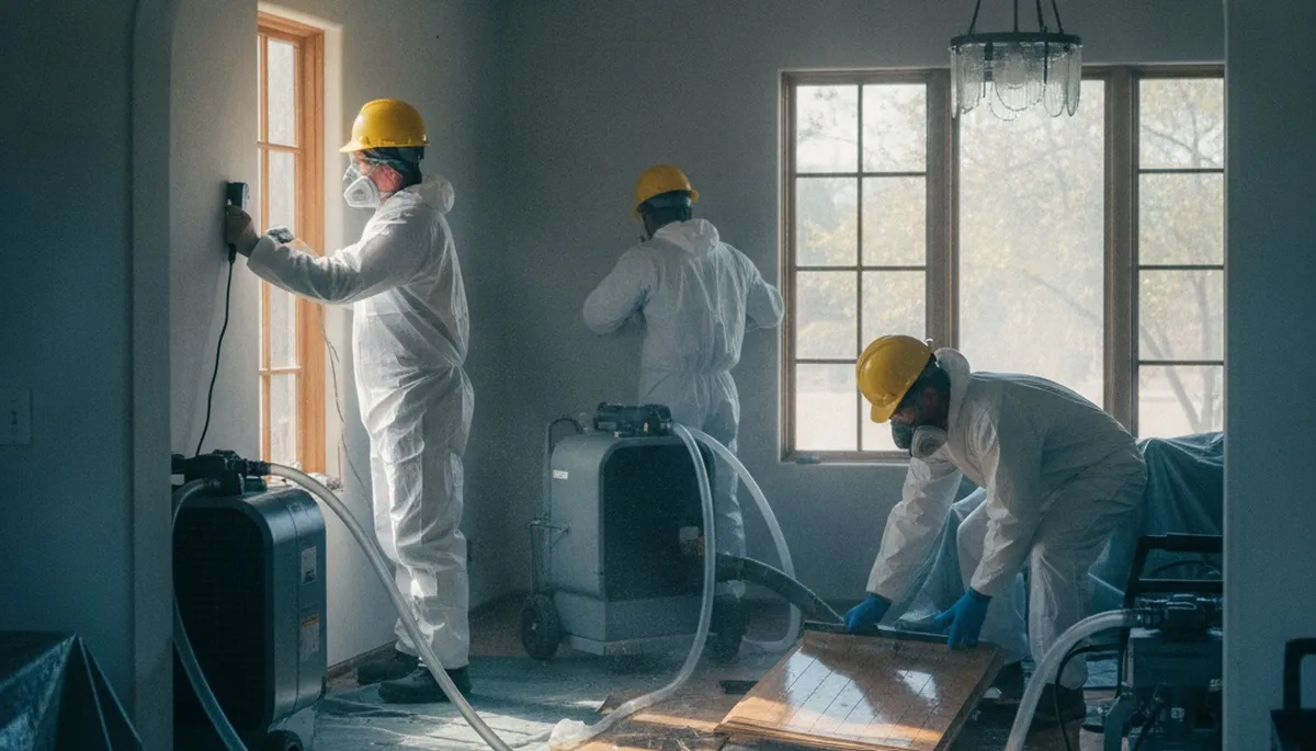 Water damage restoration team in Visalia, CA providing emergency cleanup and repair services