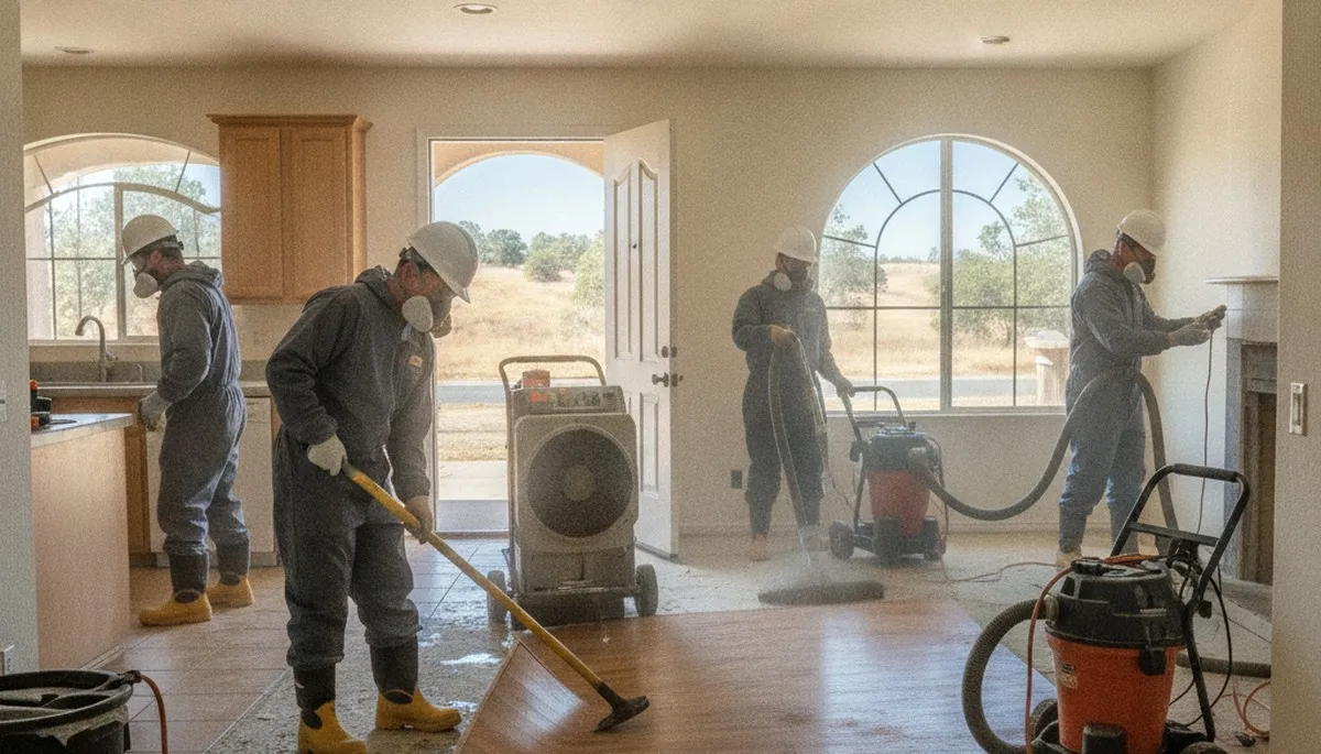 Water damage restoration team in Visalia, CA providing emergency cleanup and repair services