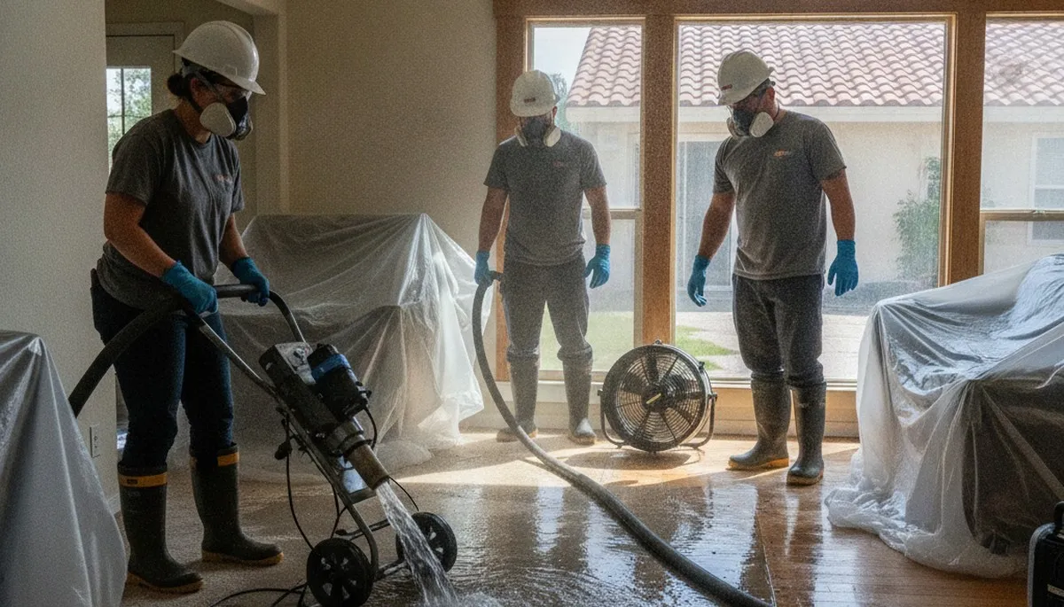 Water damage restoration team in Visalia, CA providing professional cleanup and repair services