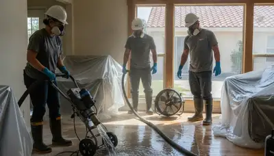 Water damage restoration team in Visalia, CA providing professional cleanup and repair services