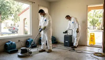Water damage restoration team in Visalia, CA providing emergency cleanup and drying services