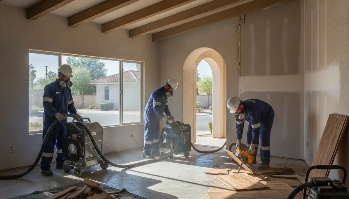 Water damage restoration team in Visalia, CA providing emergency cleanup and repair