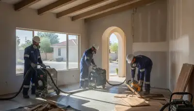 Water damage restoration team in Visalia, CA providing emergency cleanup and repair