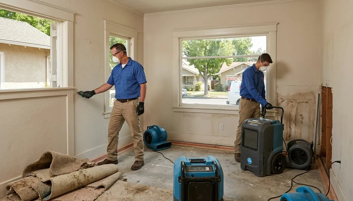 Water damage restoration crew serving Visalia, CA, for emergency cleanup and repair