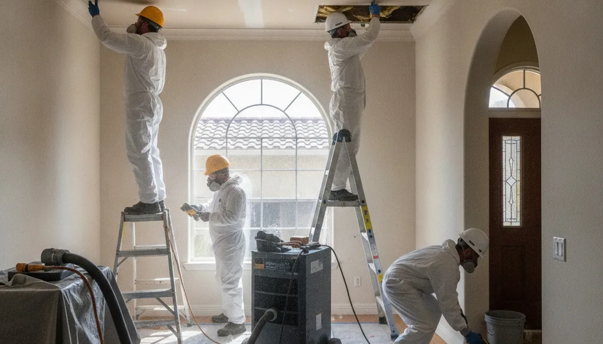 Water damage restoration team in Visalia, CA providing emergency cleanup and drying services