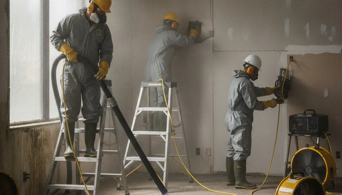 Water damage restoration team in Visalia, CA inspecting a flooded home for moisture and leak damage