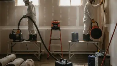 Water damage restoration crew in Visalia, CA removing moisture from a home after a leak
