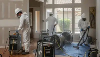 Water damage restoration team in Visalia, CA providing emergency cleanup and repair services