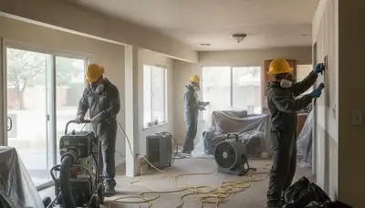 Water damage restoration team in Visalia, CA providing cleanup and drying services
