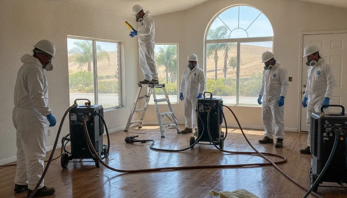 Water damage restoration team in Visalia, CA providing emergency cleanup and repair services