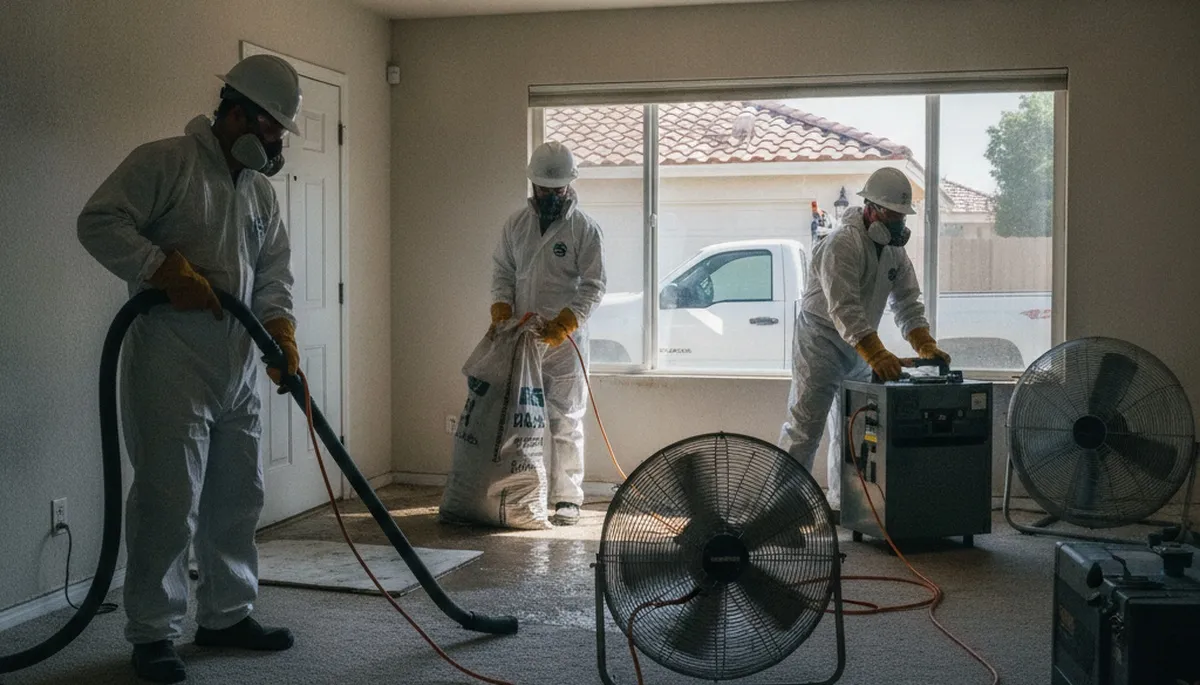 Water damage restoration team in Visalia, CA providing emergency cleanup and drying services