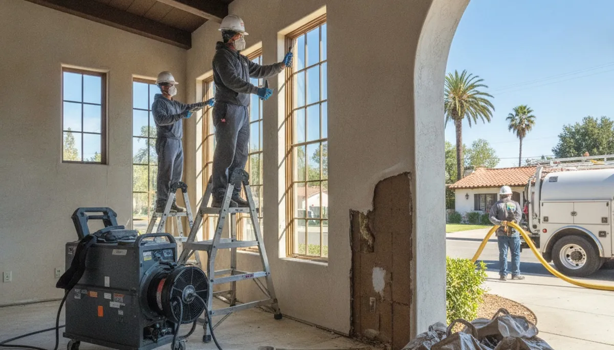Water damage restoration team in Visalia, CA providing emergency cleanup and repair services